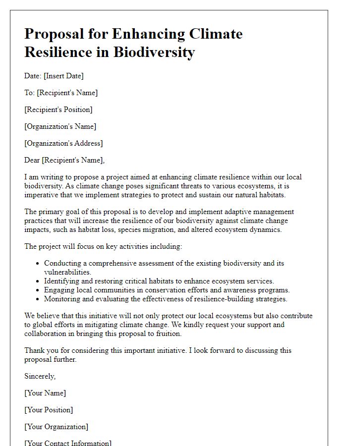 Letter template of climate resilience in biodiversity proposal