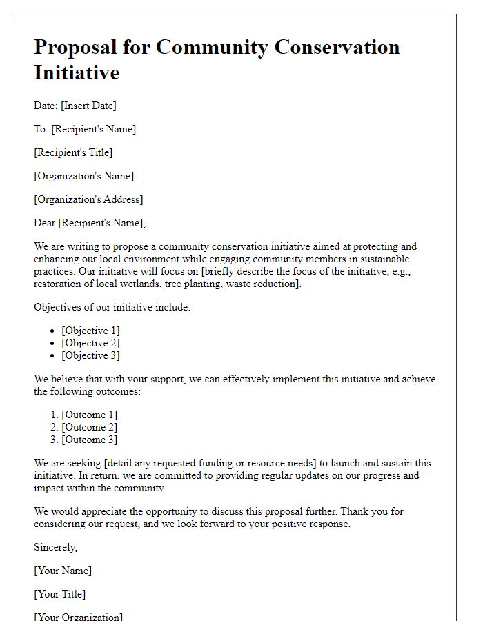 Letter template of community conservation initiative proposal