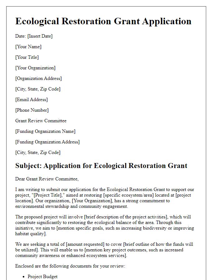 Letter template of ecological restoration grant application