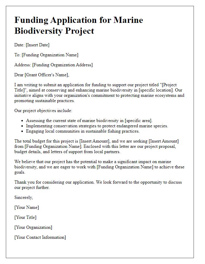 Letter template of marine biodiversity funding application