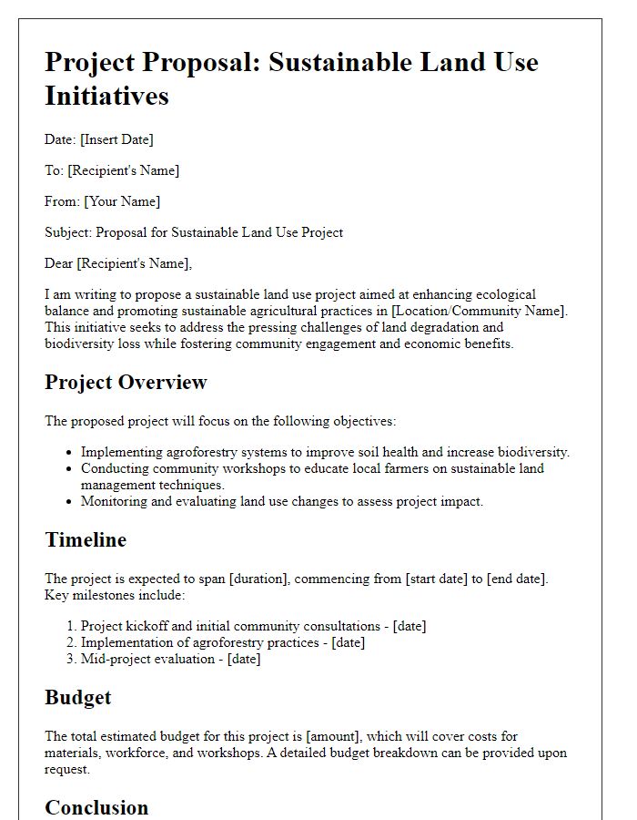 Letter template of sustainable land use project proposal