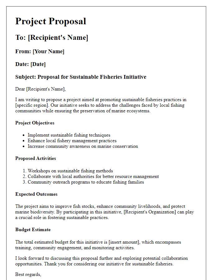 Letter template of project proposal for sustainable fisheries initiative