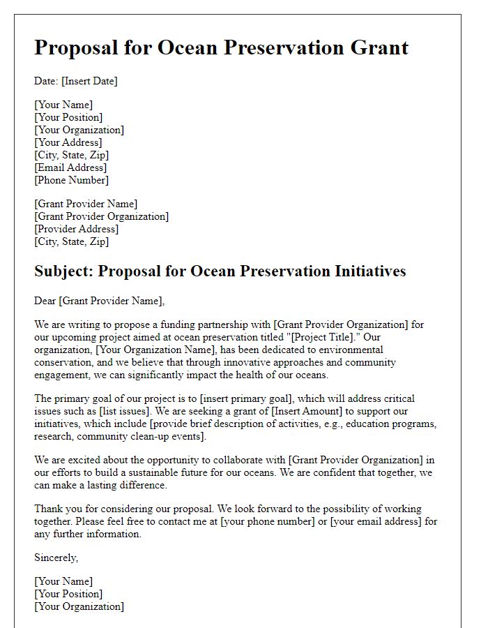 Letter template of proposal for ocean preservation grant