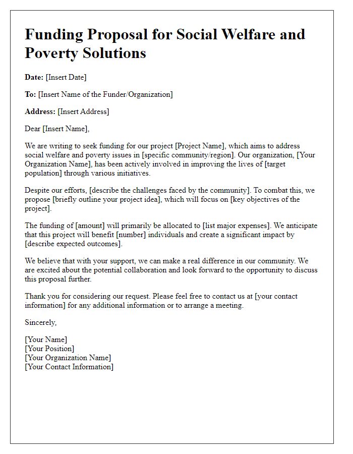 Letter template of funding proposal for social welfare and poverty solutions