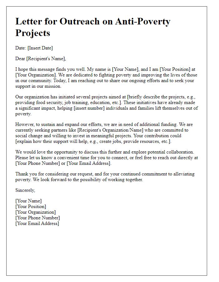 Letter template of outreach for funding anti-poverty projects