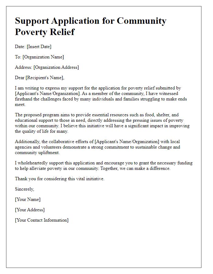 Letter template of support application for community poverty relief