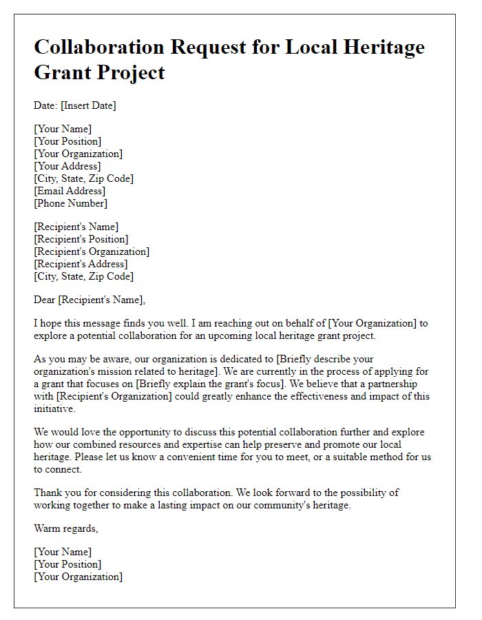 Letter template of collaboration request for local heritage grant projects