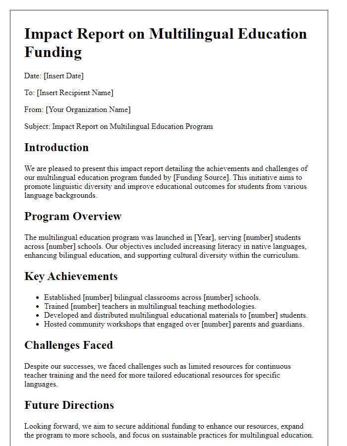 Letter template of impact report for multilingual education funding