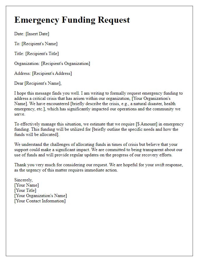 Letter template of emergency funding request for crisis management