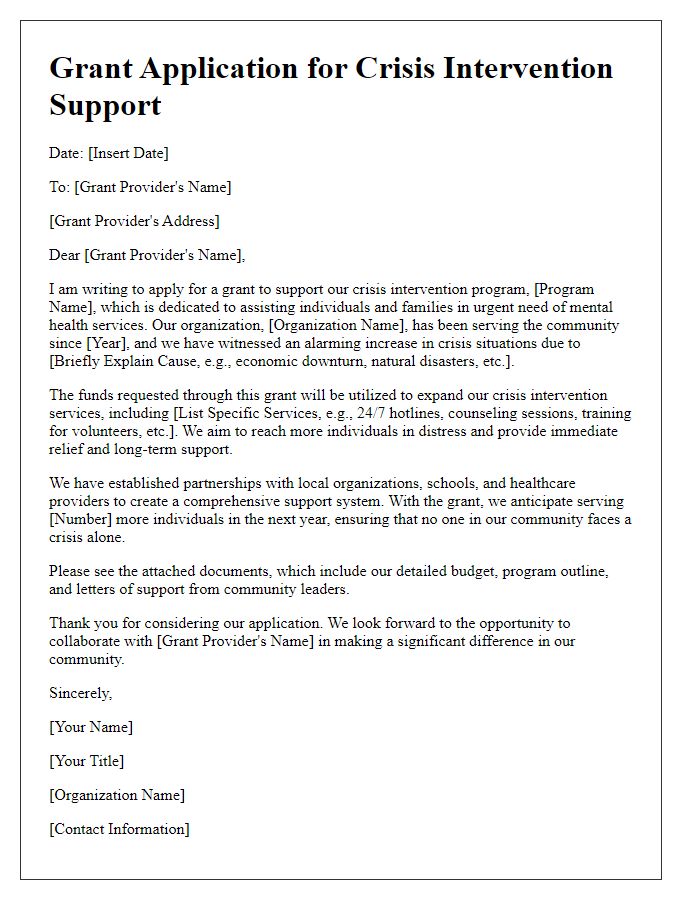 Letter template of grant application for crisis intervention support