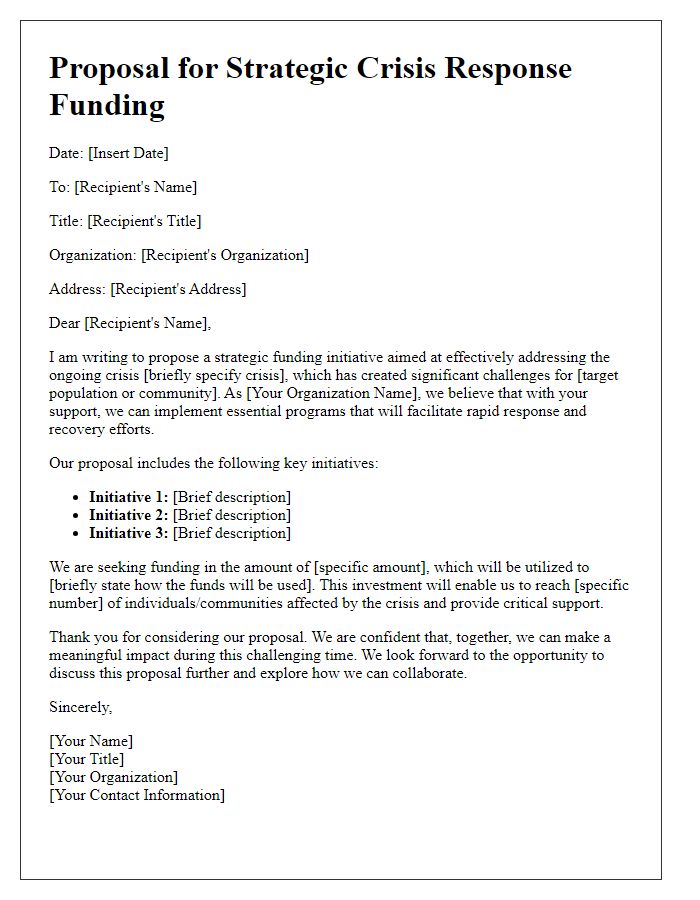 Letter template of proposal for strategic crisis response funding