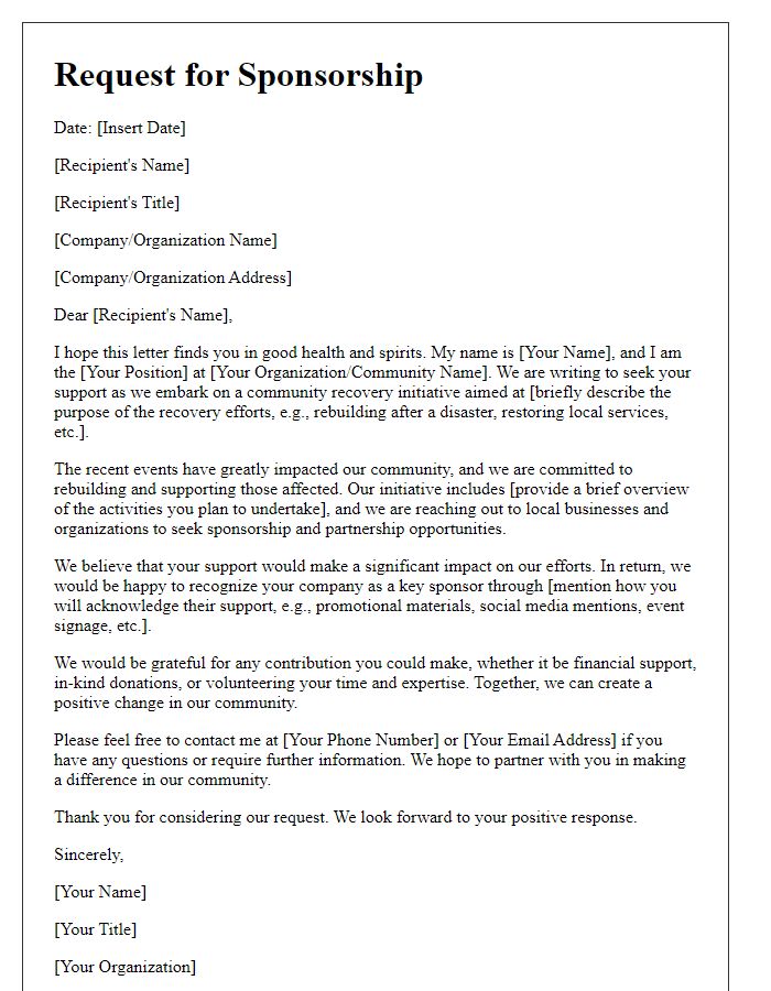 Letter template of sponsorship request for community recovery efforts