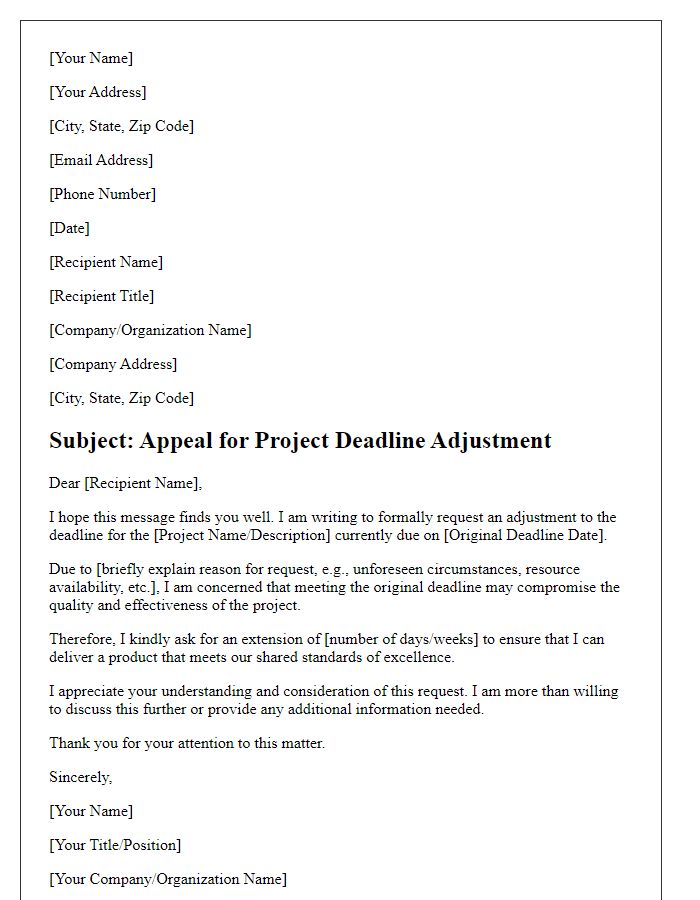 Letter template of appeal for project deadline adjustment.