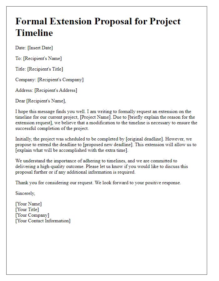 Letter template of formal extension proposal for project timeline.