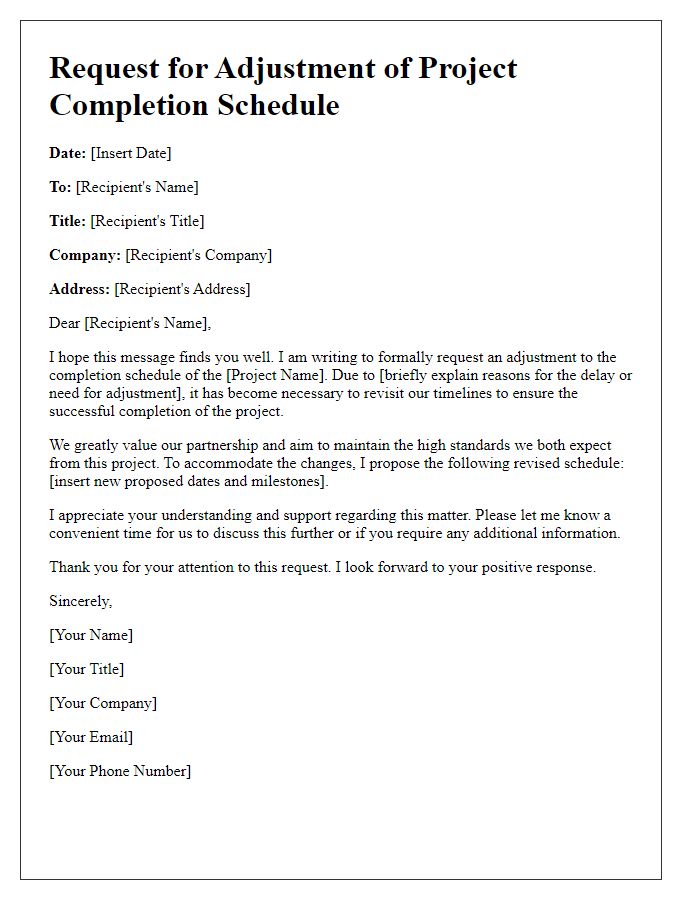 Letter template of request to adjust project completion schedule.