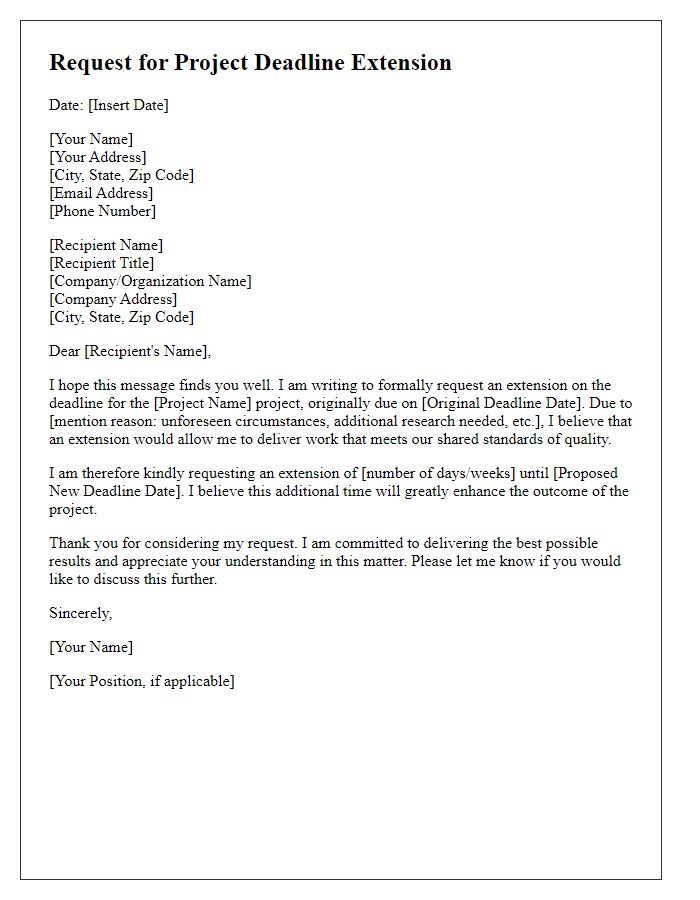 Letter template of request for project deadline extension.