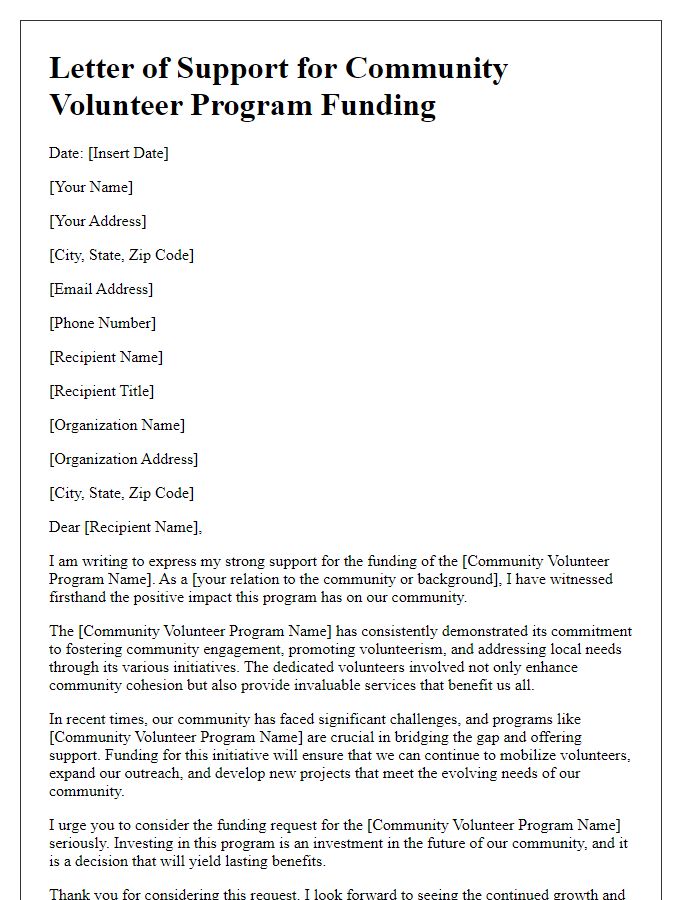 Letter template of support for community volunteer program funding