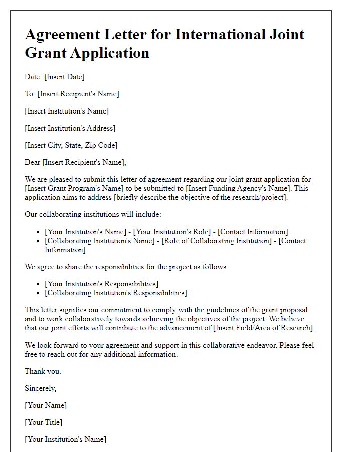 Letter template of agreement for international joint grant application