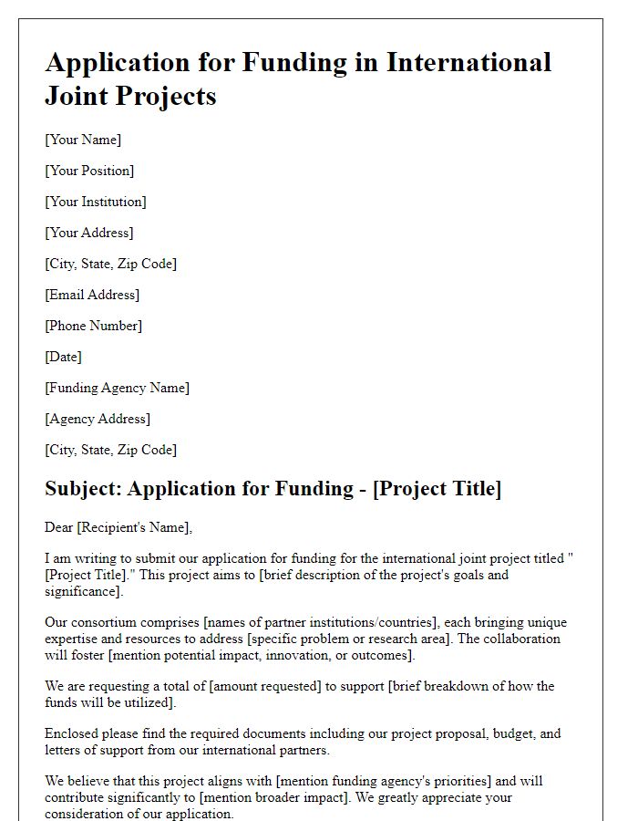 Letter template of application for funding in international joint projects