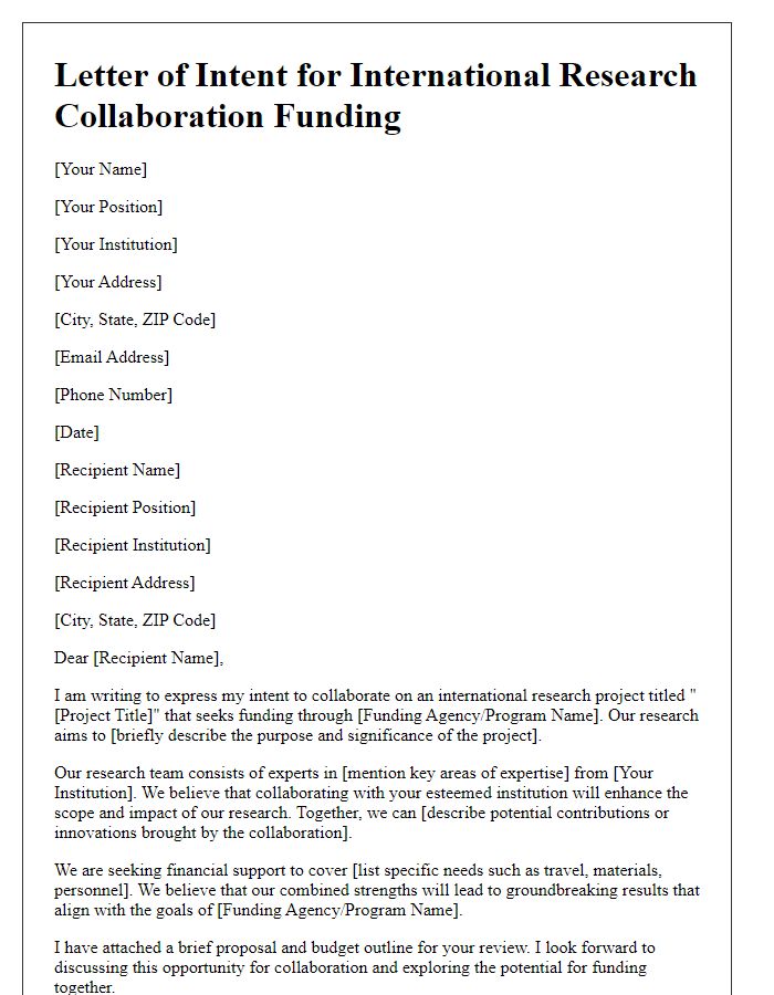 Letter template of presentation for international research collaboration funding