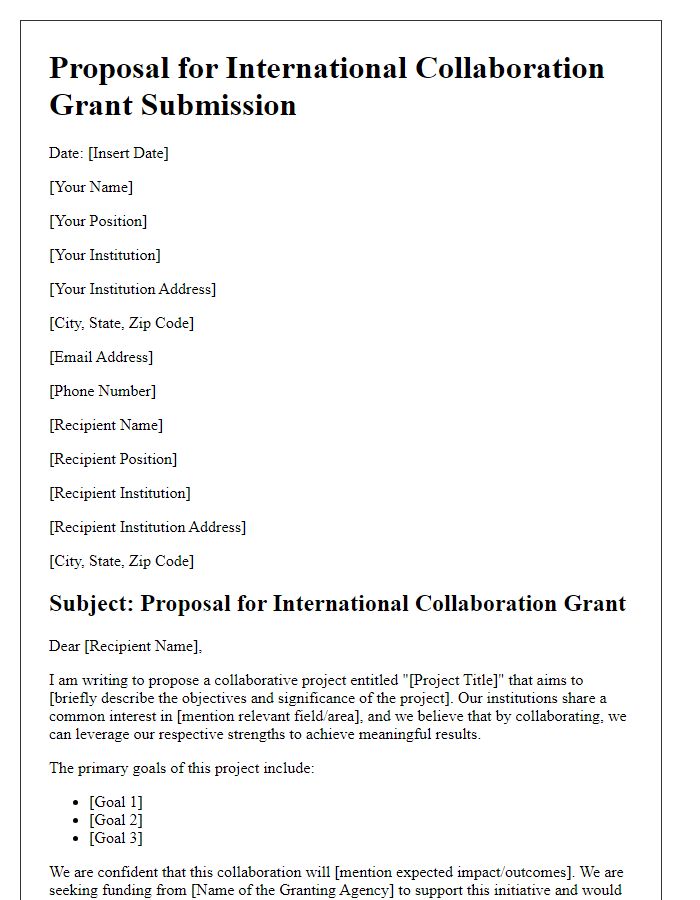 Letter template of proposal for international collaboration grant submission