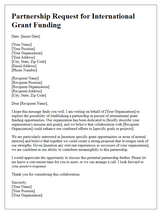 Letter template of request for partnership in international grant funding