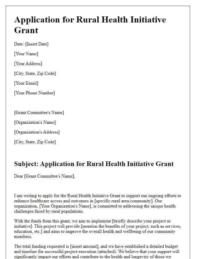 Letter template of application for rural health initiative grant