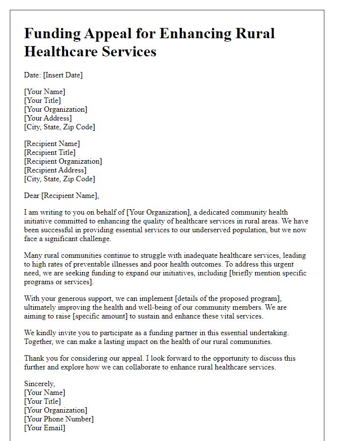 Letter template of funding appeal for enhancing rural healthcare services