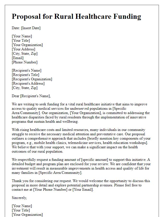 Letter template of proposal for rural healthcare funding request