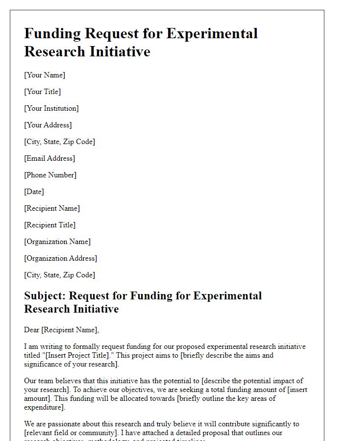 Letter template of funding request for experimental research initiative