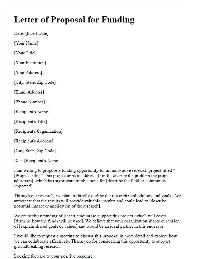 Letter template of proposal for funding an innovative research project