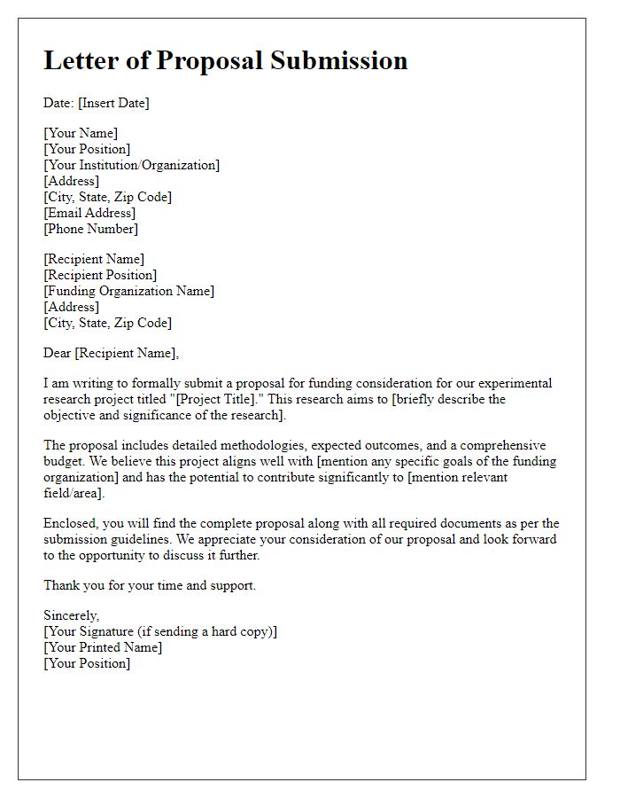 Letter template of proposal submission for experimental research funding