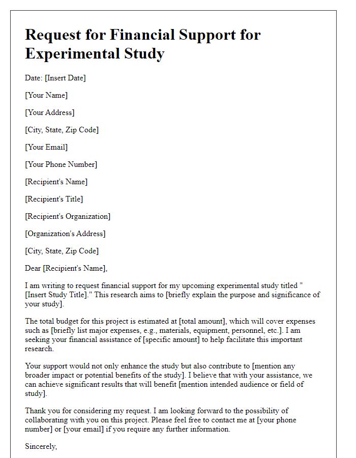 Letter template of request for financial support for experimental study