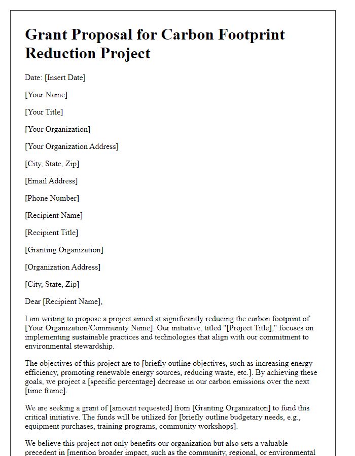 Letter template of carbon footprint reduction grant proposal