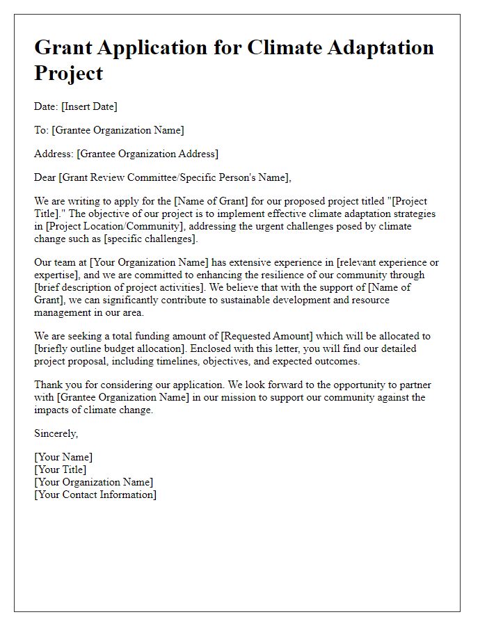 Letter template of climate adaptation project grant application