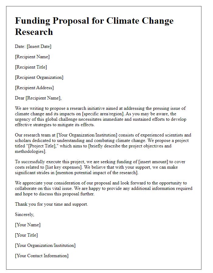 Letter template of climate change research funding proposal