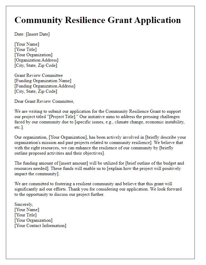 Letter template of community resilience grant application