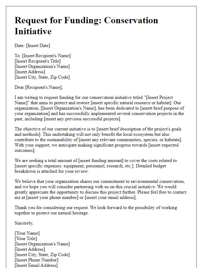 Letter template of conservation initiative funding request