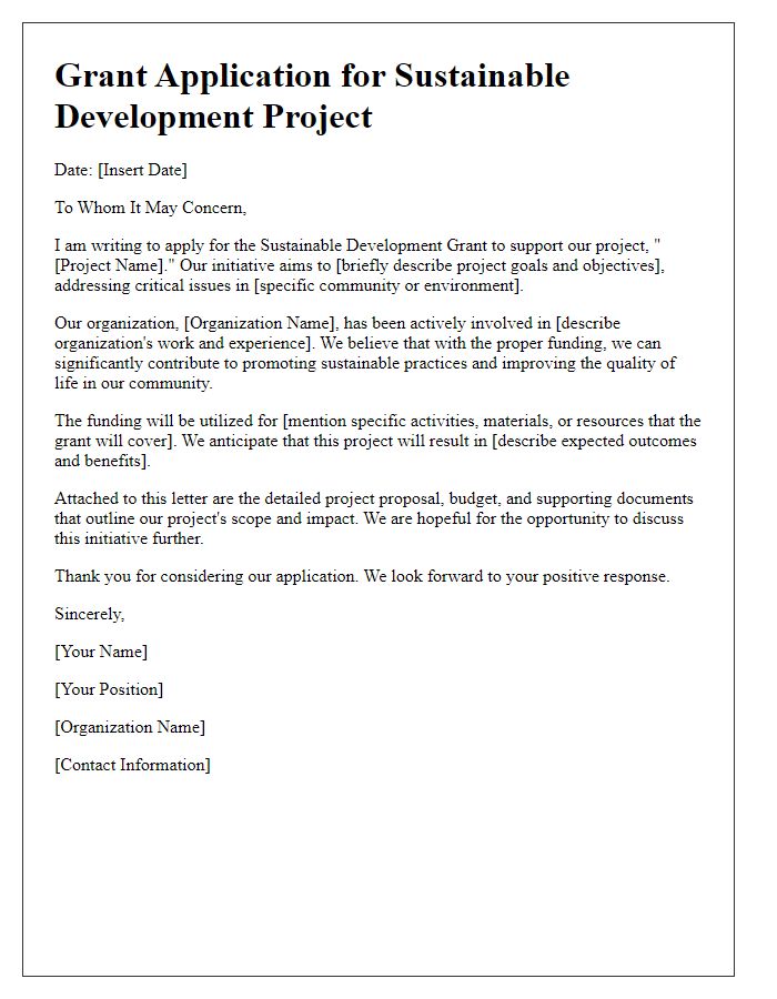 Letter template of sustainable development grant application