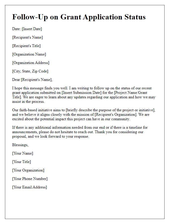 Letter template of follow-up on faith-based grant application status