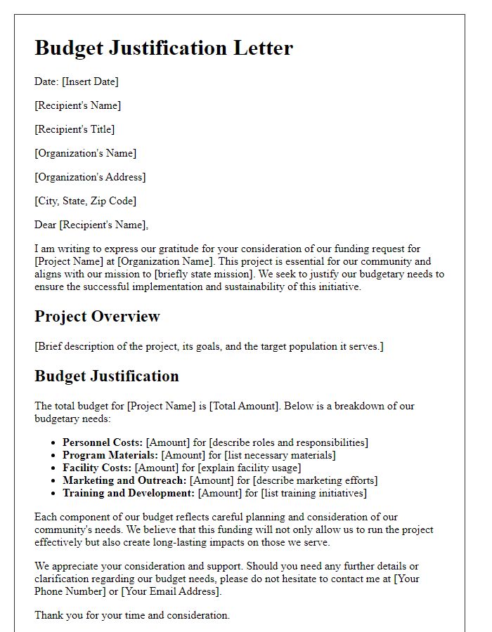 Letter template of justification for budget needs in a faith-based grant request