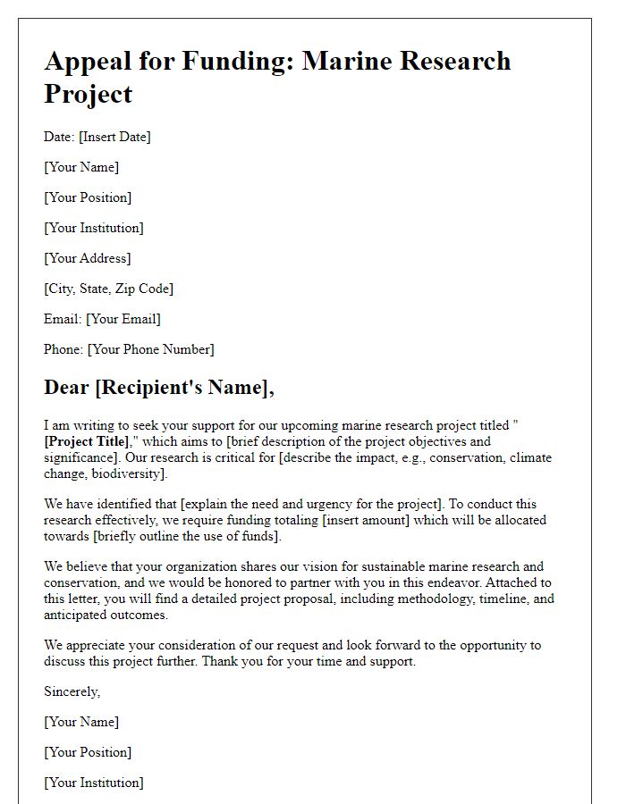 Letter template of appeal for funding marine research project