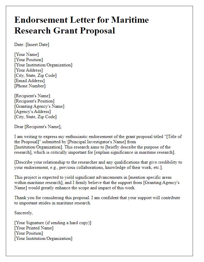 Letter template of endorsement for maritime research grant proposal