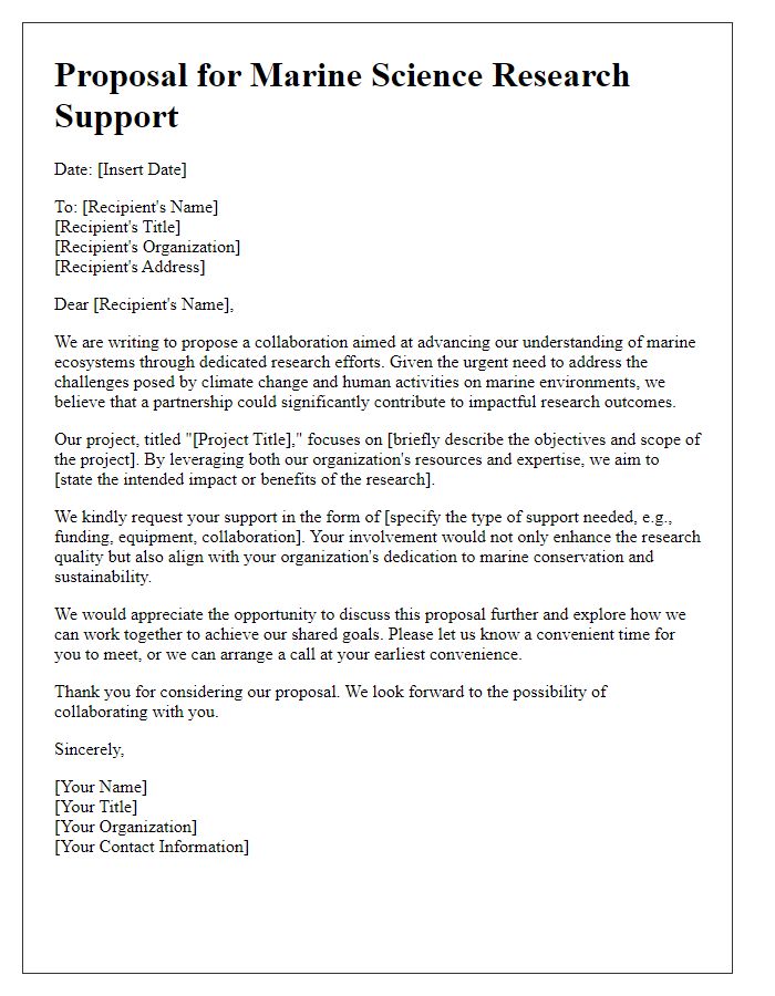 Letter template of proposal for marine science research support