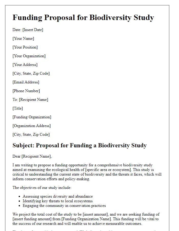 Letter template of biodiversity study funding proposal