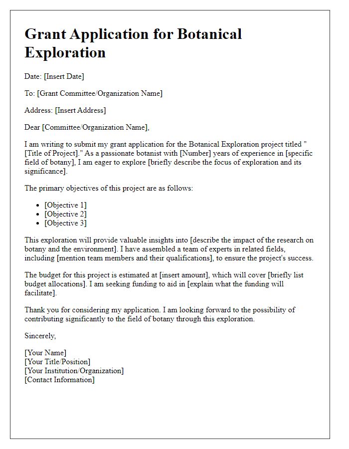 Letter template of botanical exploration grant submission