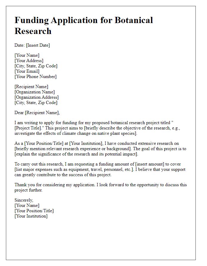 Letter template of botanical research funding application