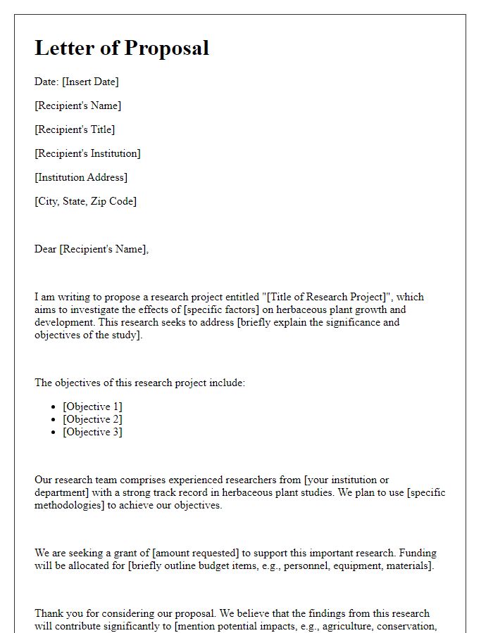 Letter template of herbaceous research grant proposal