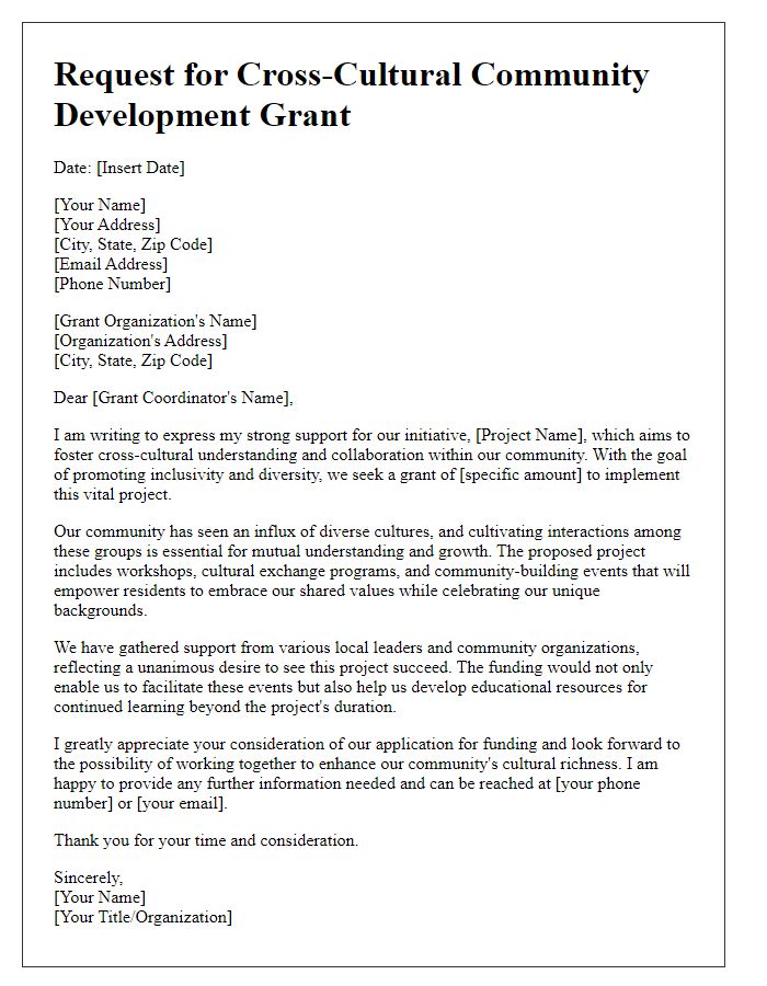 Letter template of appeal for cross-cultural community development grant