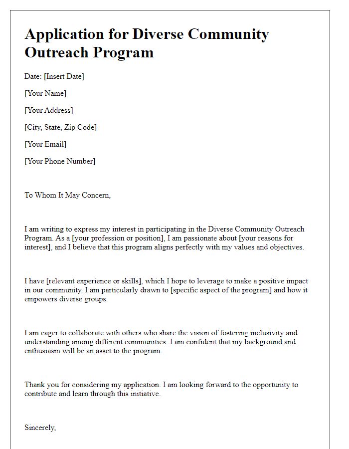 Letter template of application for diverse community outreach program